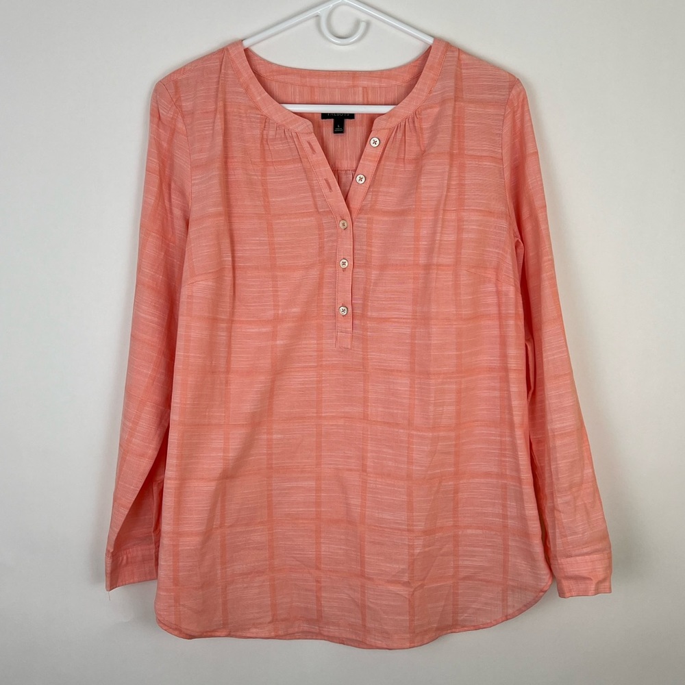 NWOT TALBOTS popover cotton long sleeve blouse peach pink L
